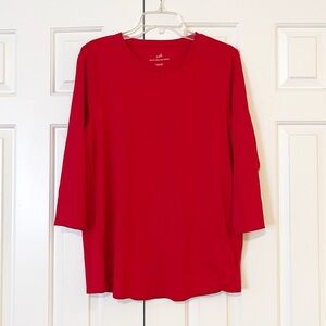 J. Jill Pima 3/4 sleeve side-inset red pullover crewneck tee. Size Women's Large